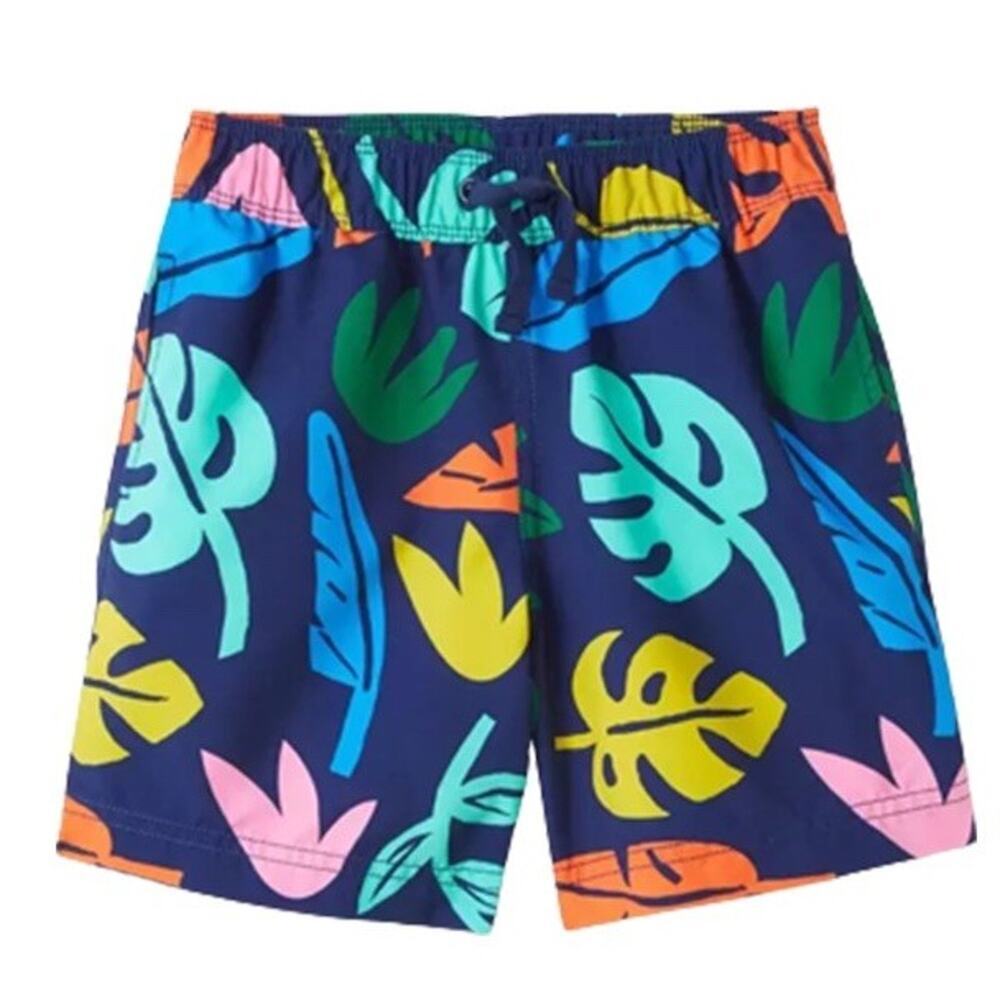 Hanna Andersson Swim Trunks Boys Sz 6/7 120 Tropical Palm Mesh Liner Shorts